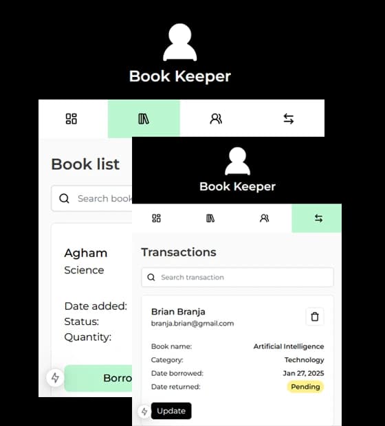 Screenshots of dashboard and other pages